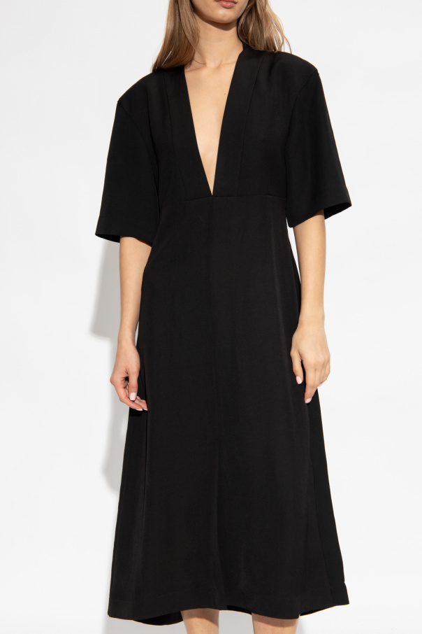 neck JIL SANDER - Black Dress with plunging V